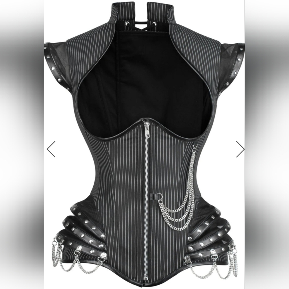 Chic Black Pinstripe Bodysuit with Chains. Brand New....Original Price $307 - Picture 2 of 5